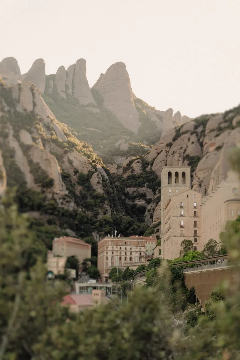 Montserrat monastery and the dramatic mountain peaks photographed during Dan and Sydney’s engagement session.