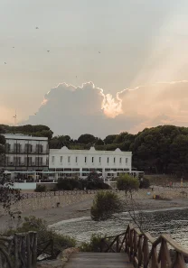Scenic view of Barcelona coast at sunset during vacation photoshoot
