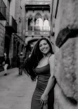 Solo vacation portrait in Gothic Quarter Barcelona black and white